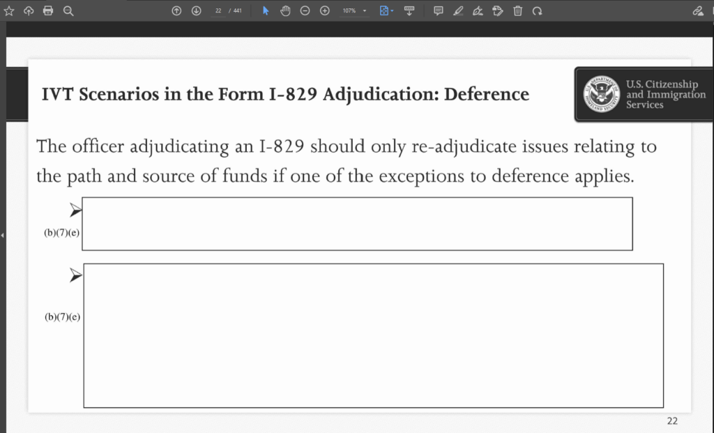 IVT Scenarios in Form I-829 Adjudication