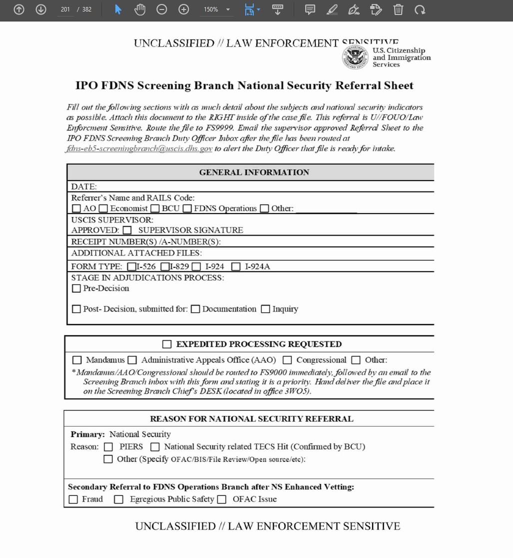 IPO FDNS Screening Branch NS Referral Sheet