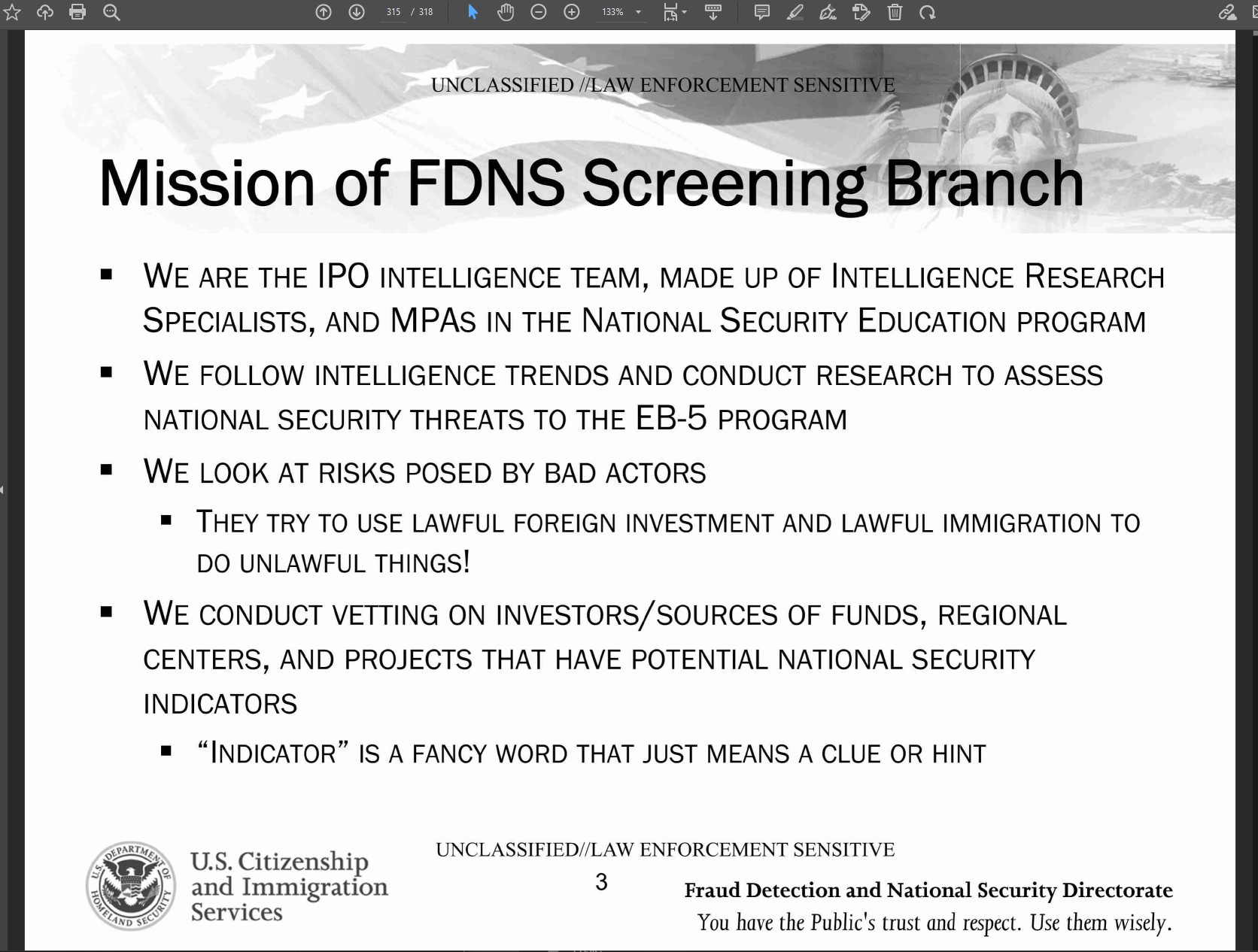Mission Of FDNS Screening Branch