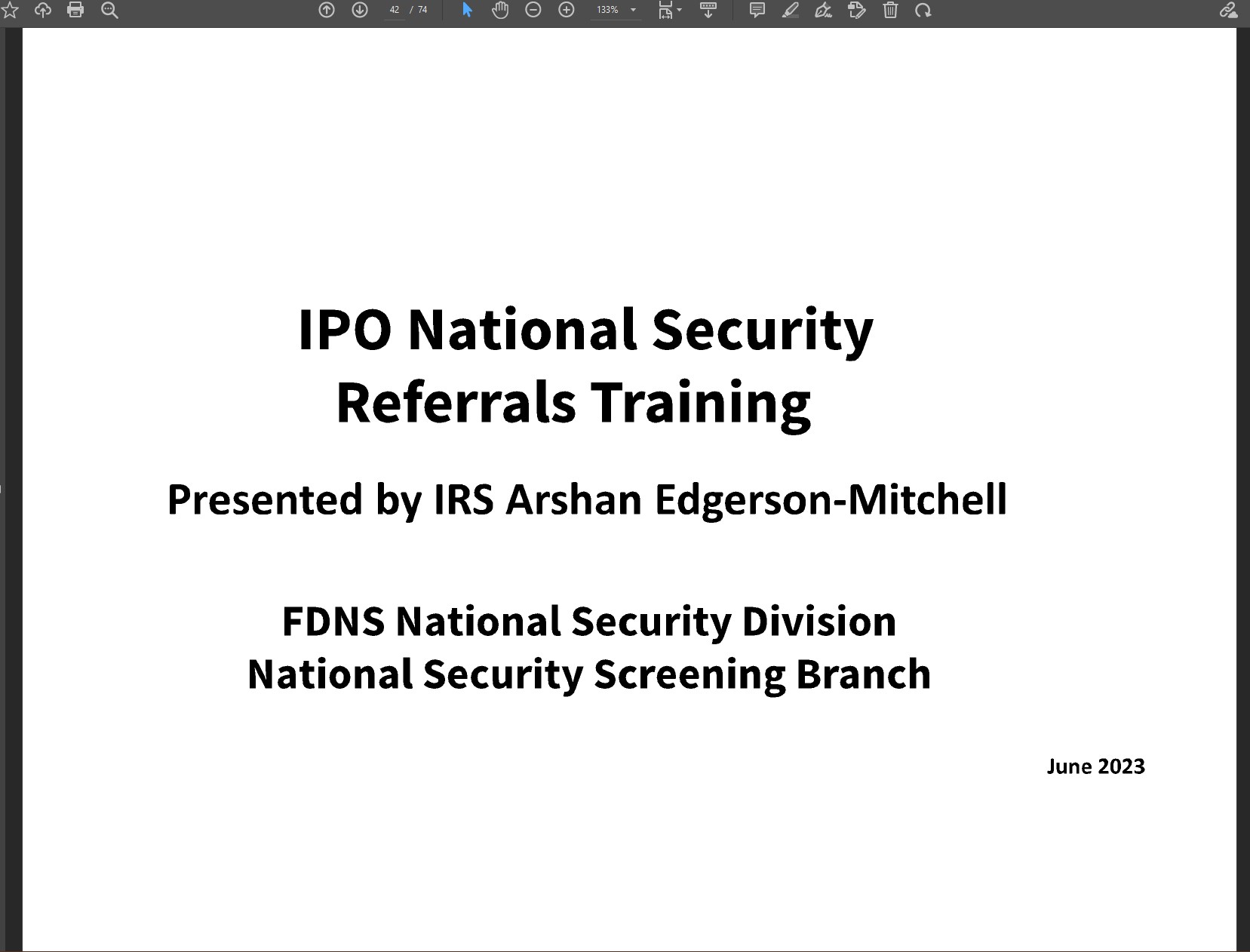 IPO National Security Referrals Training presentation