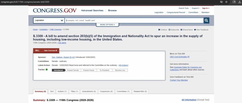 We Congratulate Senator Gallego for New Legislation that Leverages the EB-5 Program to Build Affordable Housing